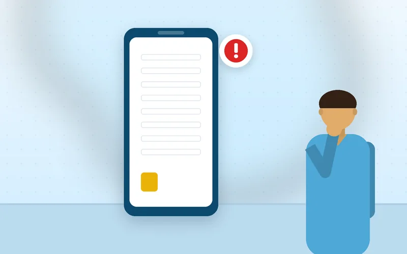 A customer squints while trying to fill a cramped form on a small phone screen.