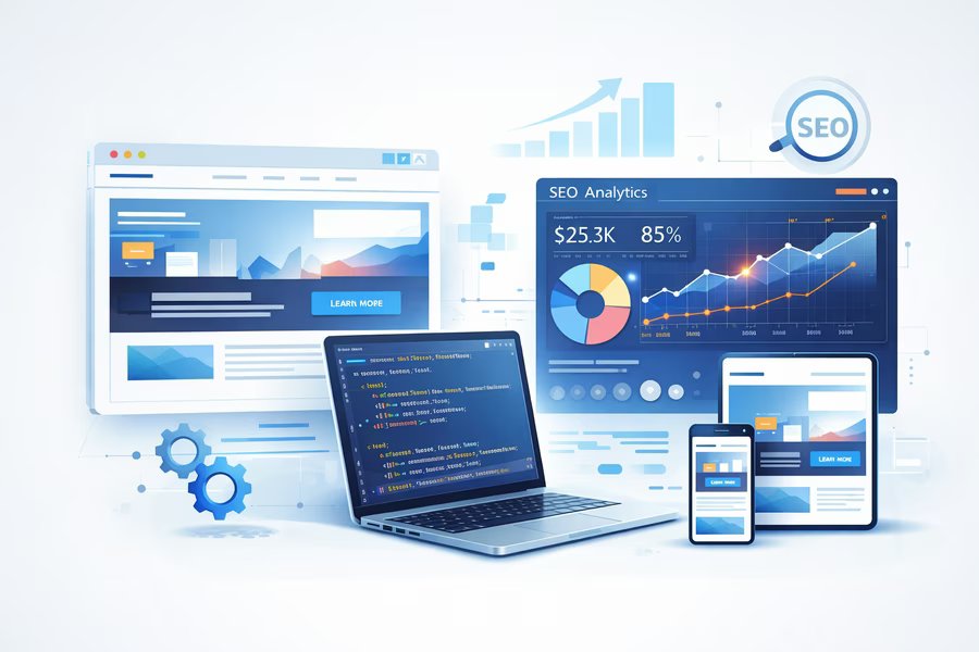 Website development and SEO services in Bhopal including responsive design, custom PHP coding and local SEO by Devmixa